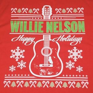 Vtg Willie Nelson Guitar Holiday Christmas Adult Unisex 3XL Red Graphic T-Shirt